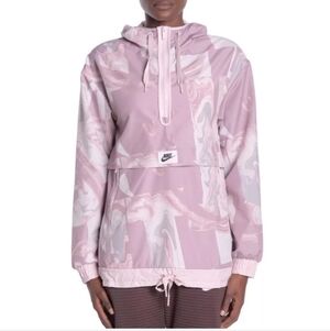 Nike Sportswear Marble-Print Half-Zip Hooded Jacket Size Med